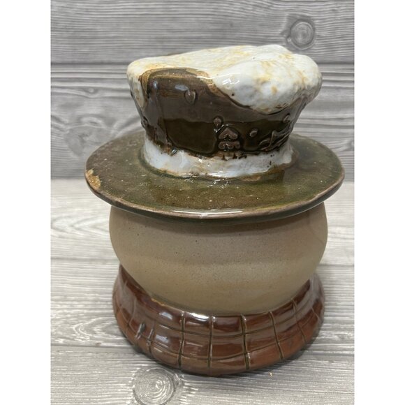 Primitive Snowman Head Earthenware Figure Christmas Winter Holiday Decor 6.75” - Picture 3 of 7